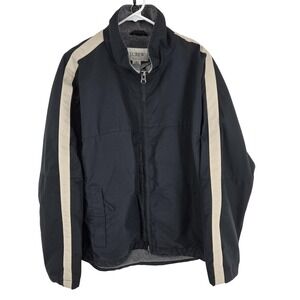 J.Crew Jacket Mens Large Black Tan Stripe Fleece Lined Nylon Zip Front Track